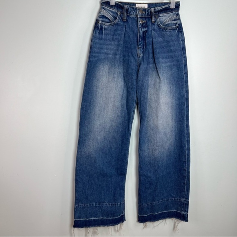 Frame Denim Mosaic High Waist Raw Hem Flare Leg Jeans Double Button Fly Size 25